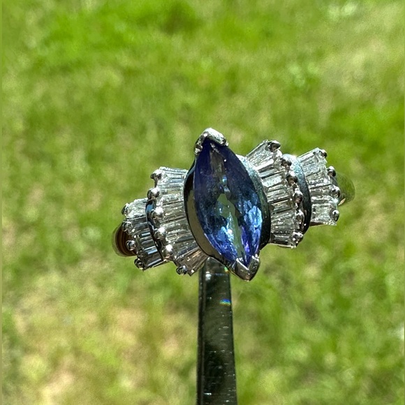 Marquise Tanzanite and Diamond Ring- 14K White Gold (Size 9 US) - Picture 7 of 8
